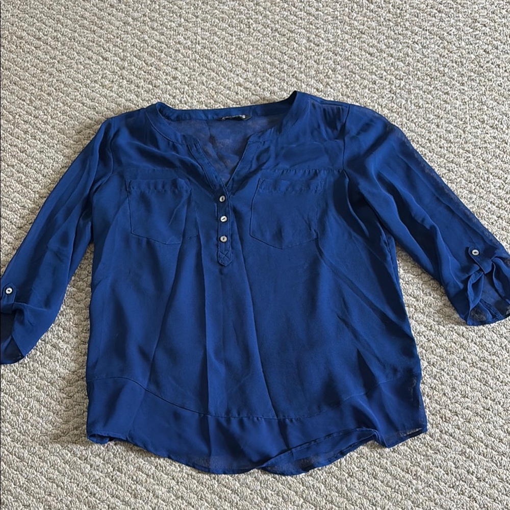 Express Blue 3/4 Sleeve Buttoned Blouse